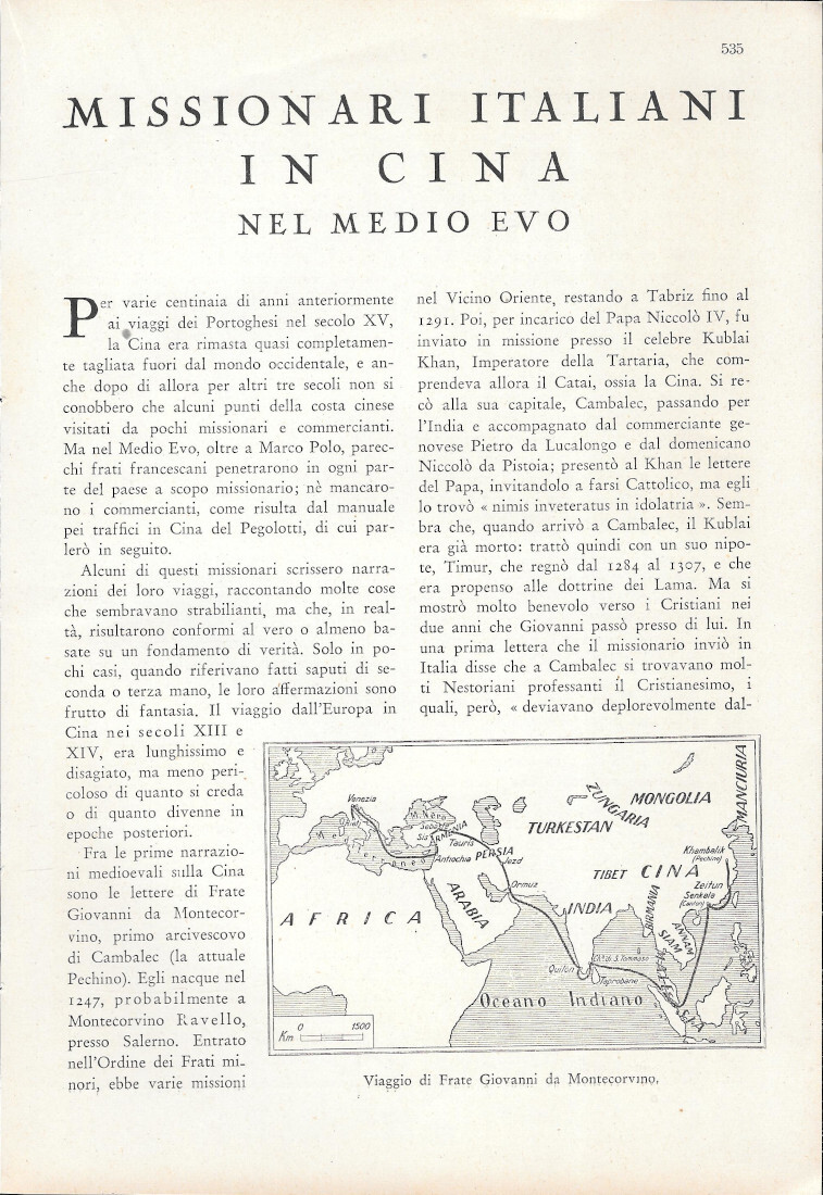 Missionari italiani in Cina nel Medioevo - Estratto 1943