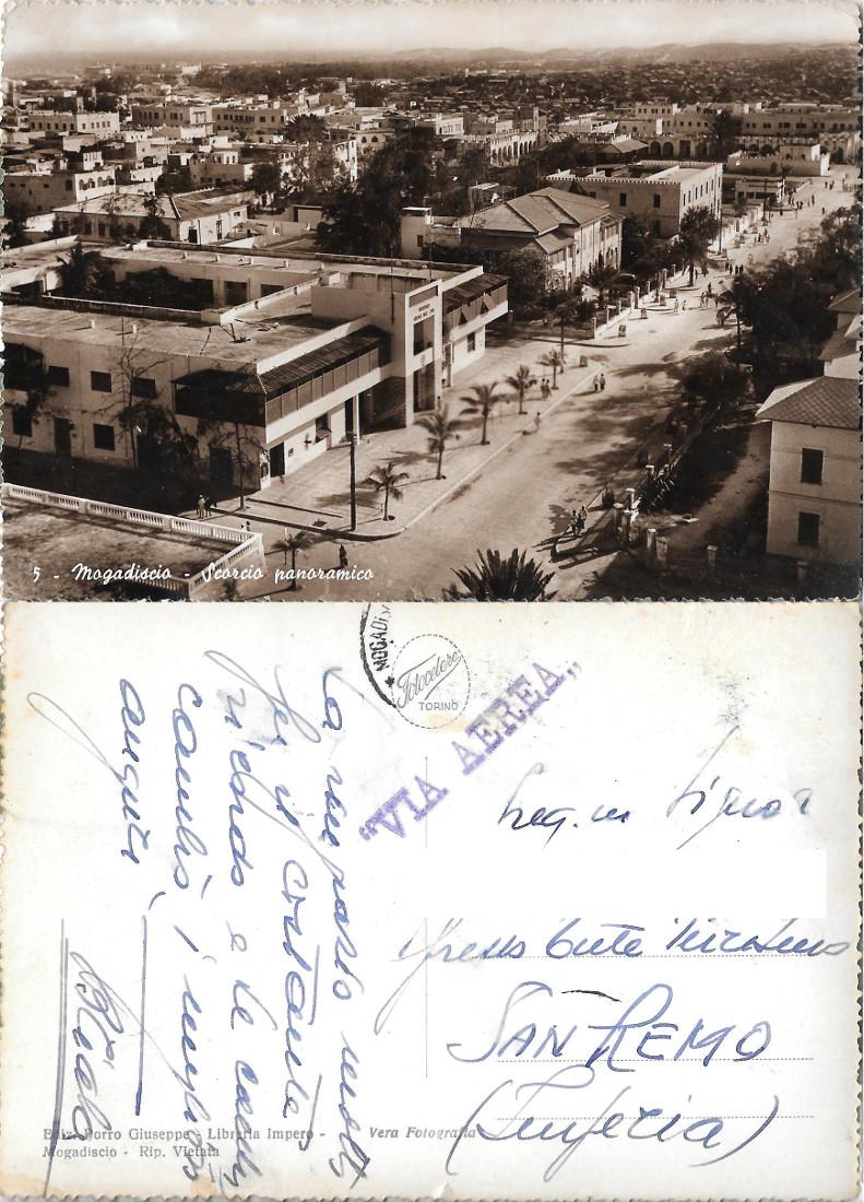 Mogadiscio.Scorcio panoramico. Grande Albergo Croce del Sud. Fotocelere. Viaggiata