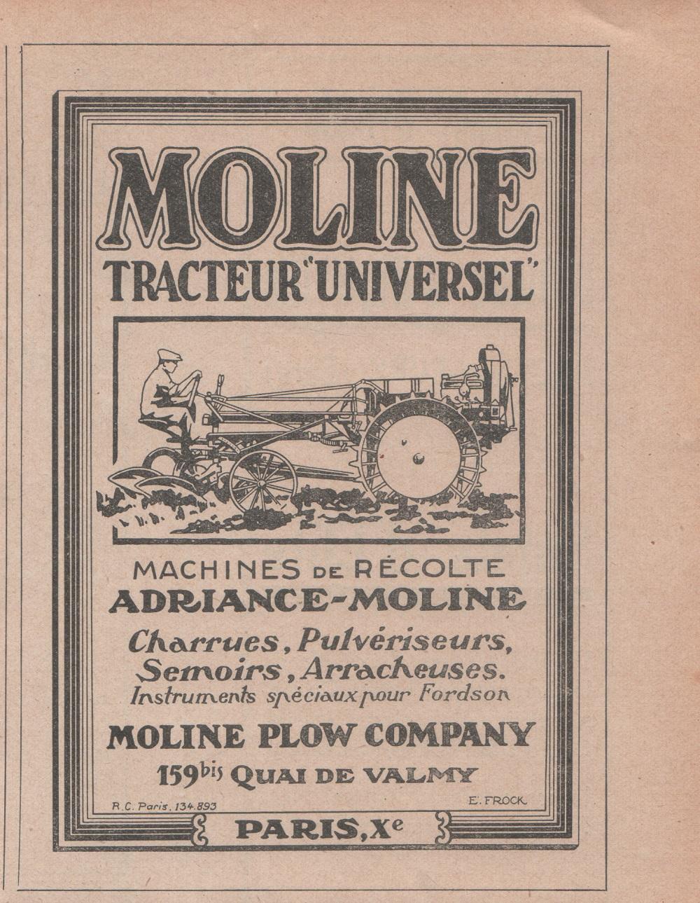 Moline tracteur universel. Advertising 1924