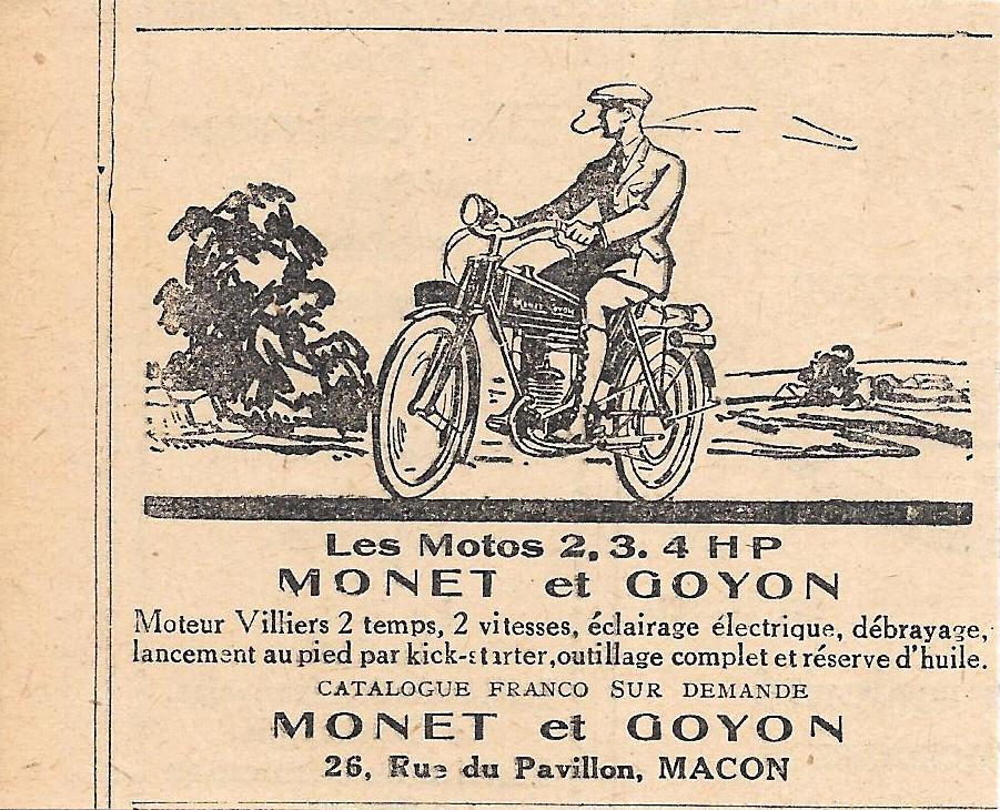 Monet et Goyon Les motos 2,3,4 HP. Pubblicita 1926