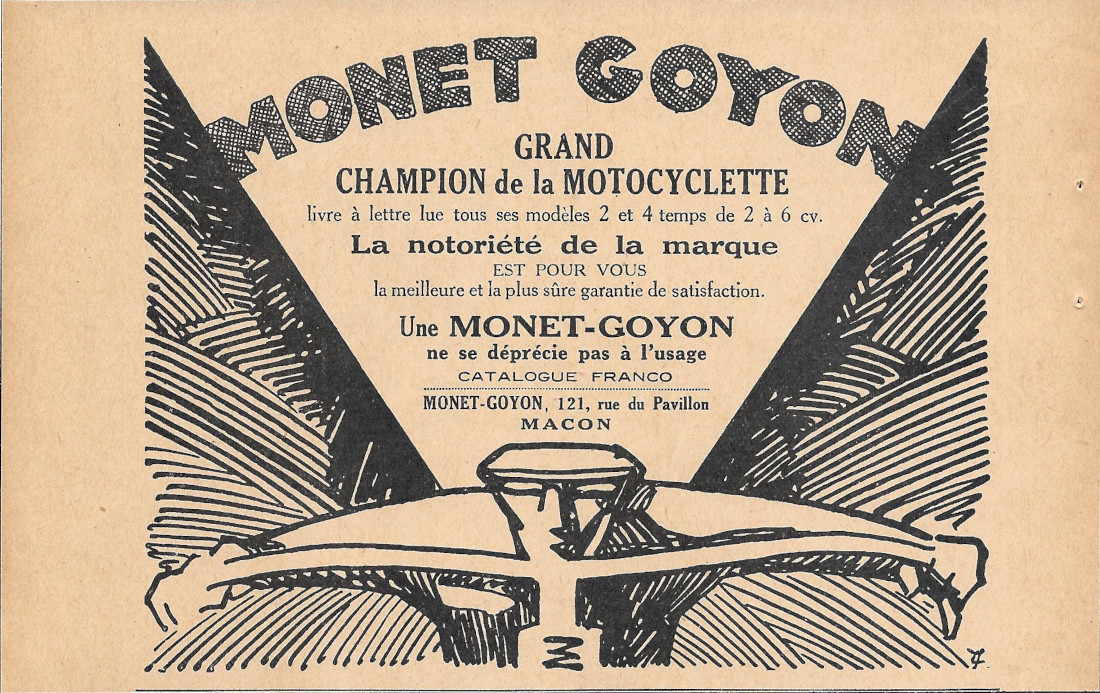 Monet Goyon grand champion de la motocyclette - Advertising 1929
