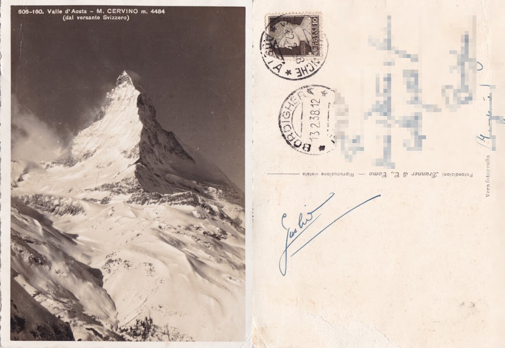 Monte Cervino dal versante svizzero. Viaggiata 1938