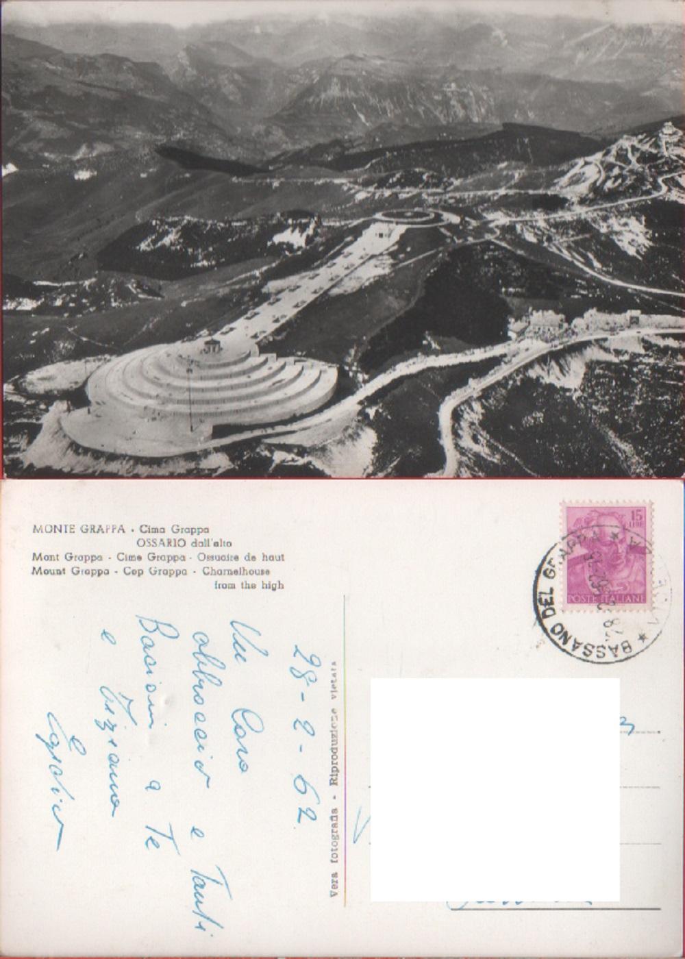 Monte Grappa. Cima Grappa. Ossario dall'alto. Viaggiata. 1962