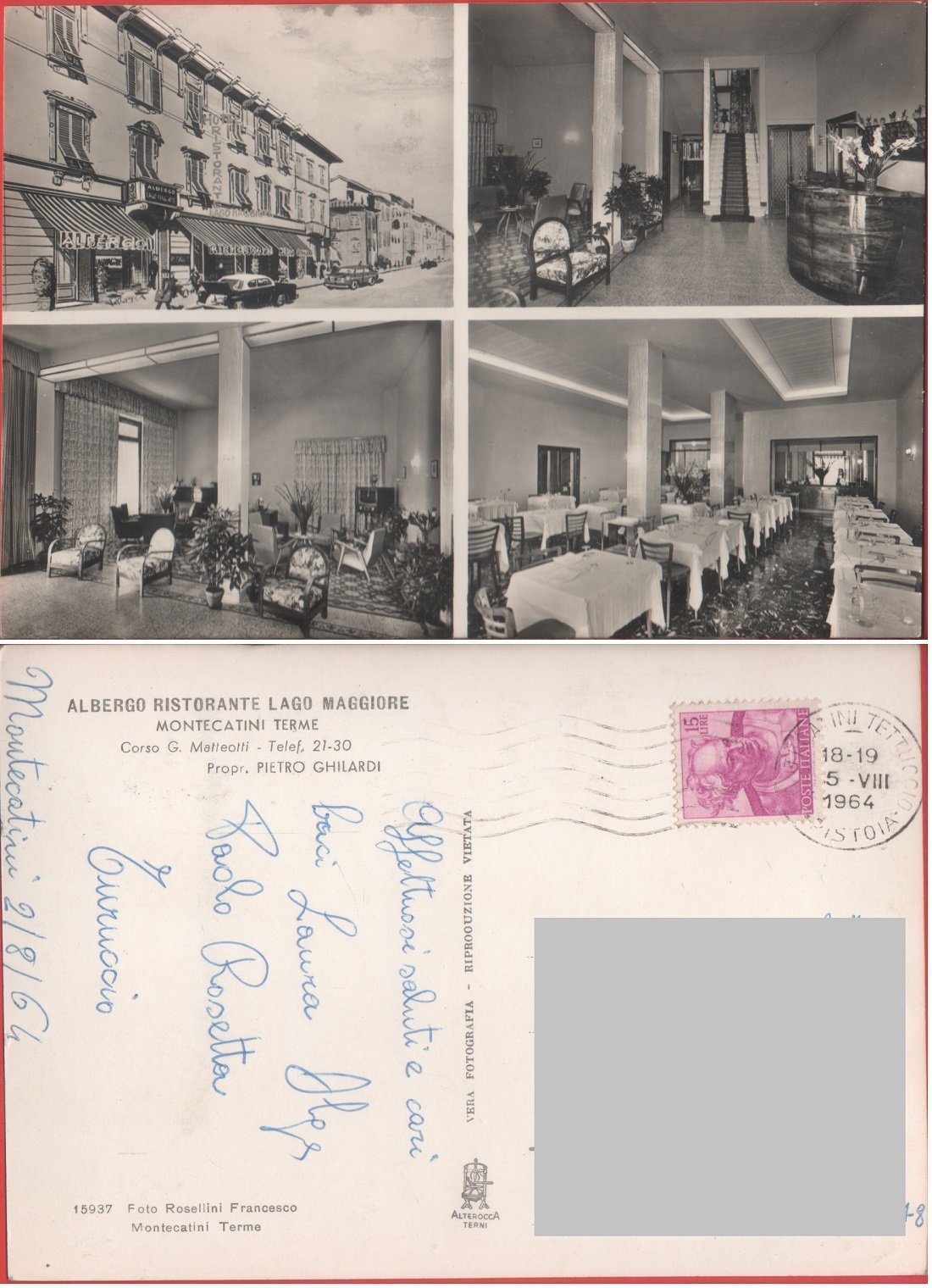 Montecatini Terme. Albergo Ristorante Lago Maggiore. Viaggiata 1964