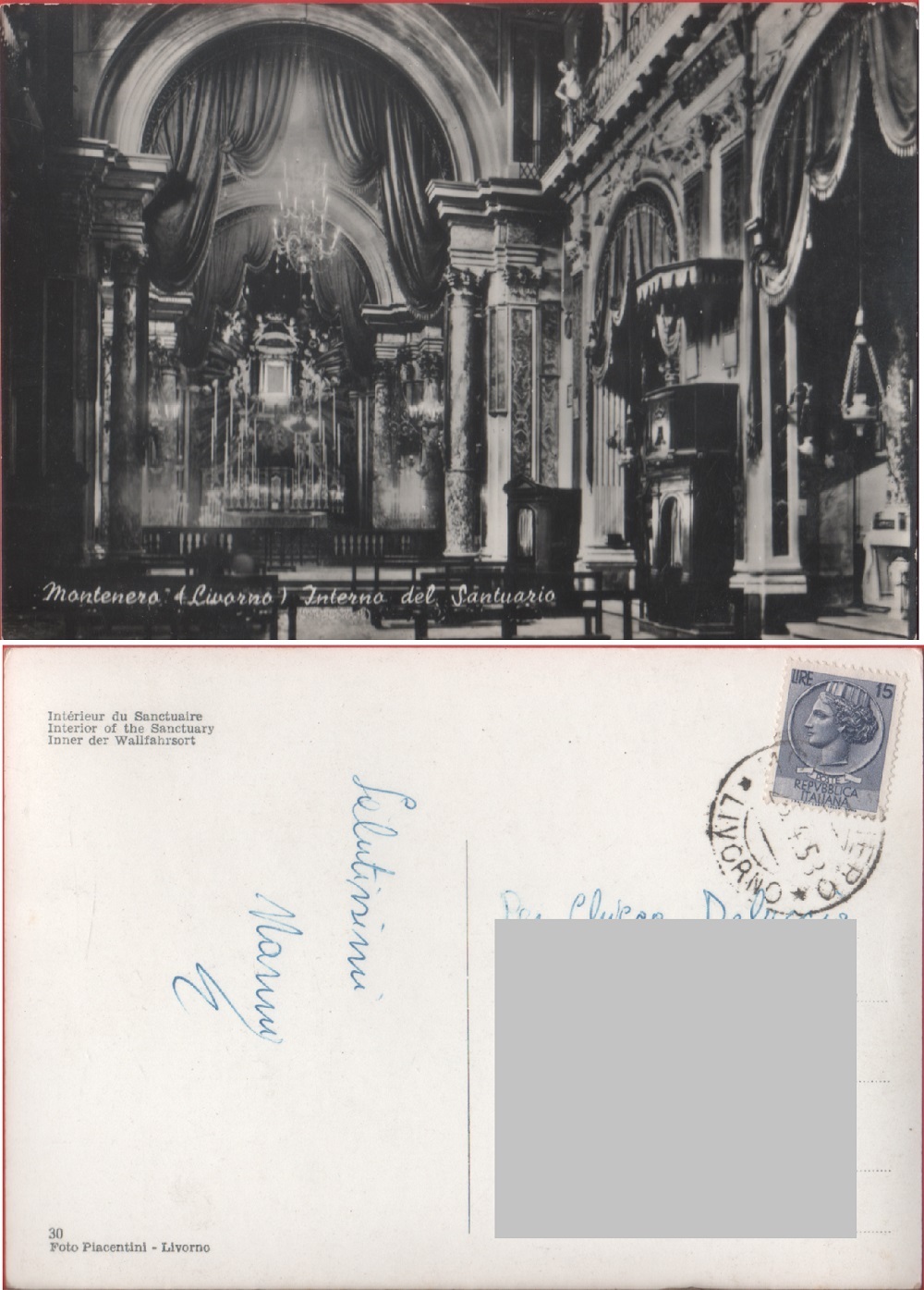 Montenero (LI). Interno del Santuario. Viaggiata 1958