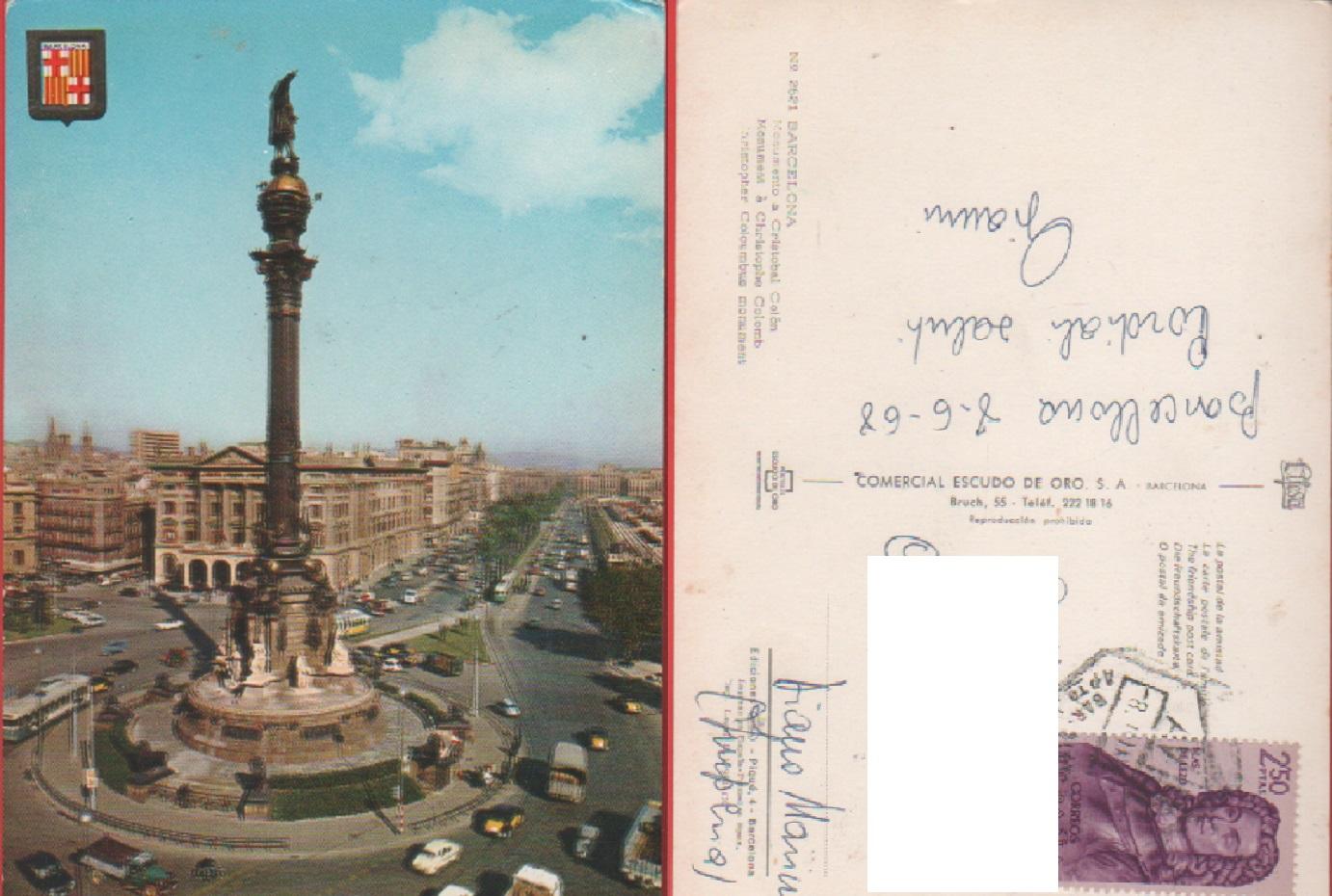 Monumento Cristibal Colo'n. Barcellona. Viaggiata 1968