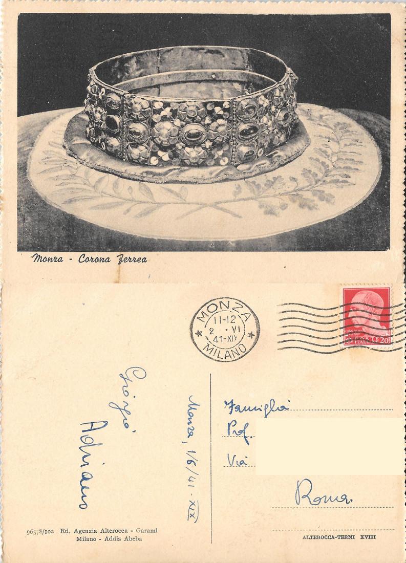 Monza. Corona Ferrea. Alterocca. Viaggiata 1941