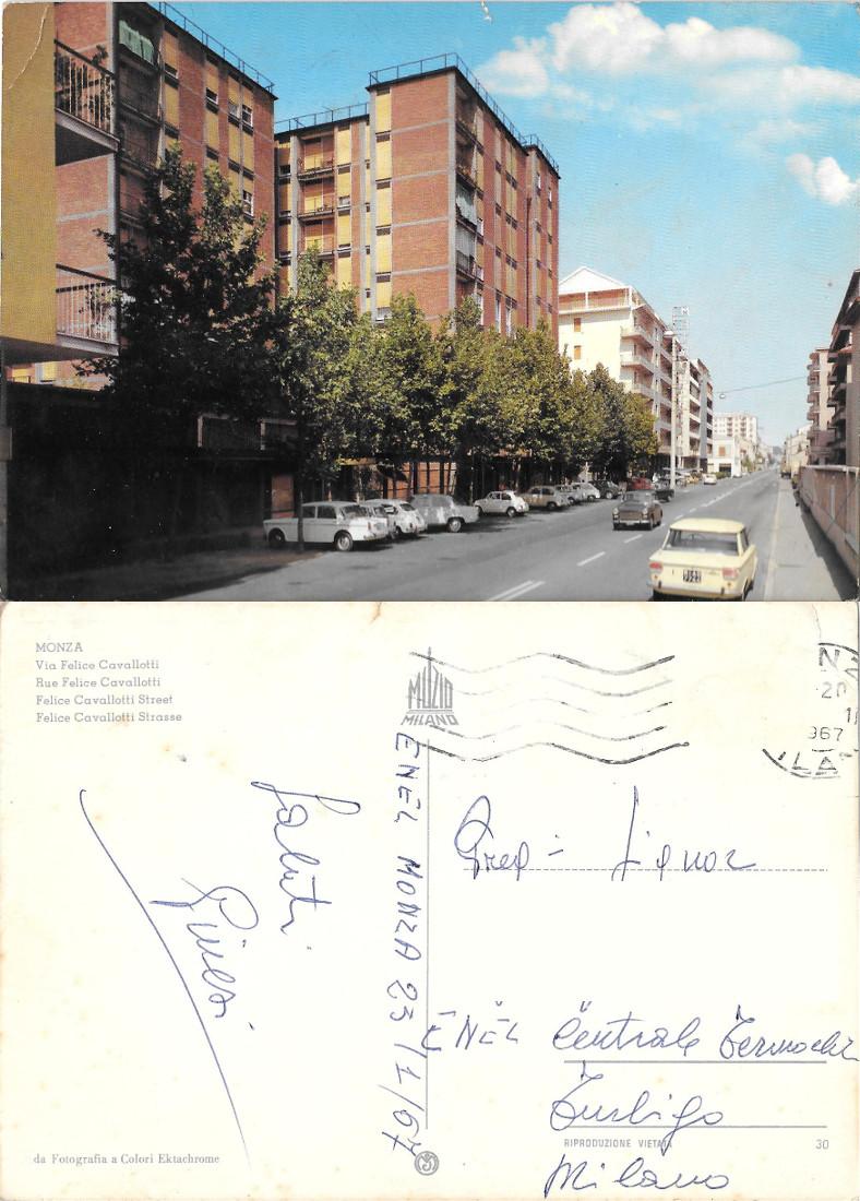 Monza. Via Felice Cavallotti. Viaggiata 1967 auto