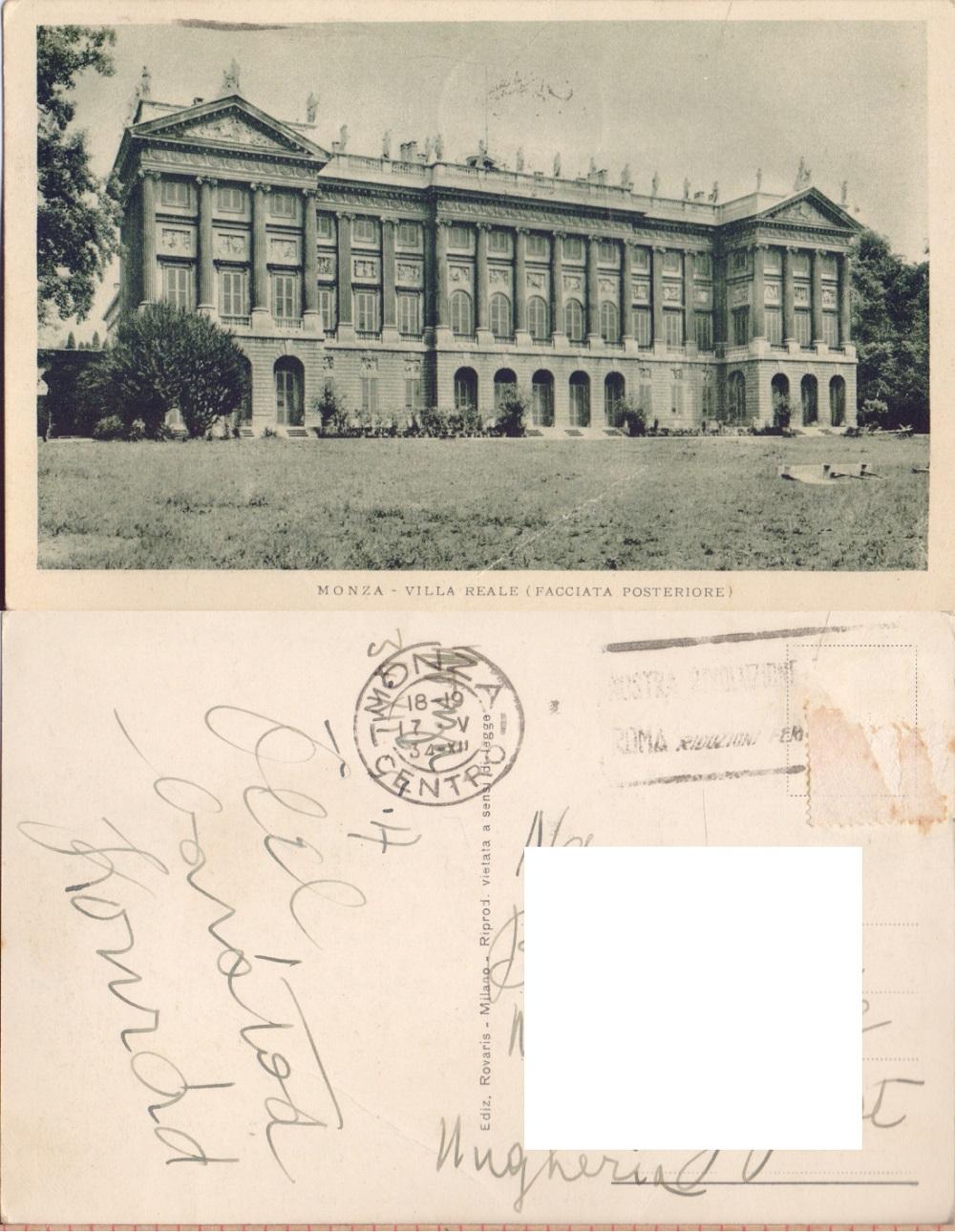 Monza. Villa Reale (Facciata posteriore). Viaggiata 1934