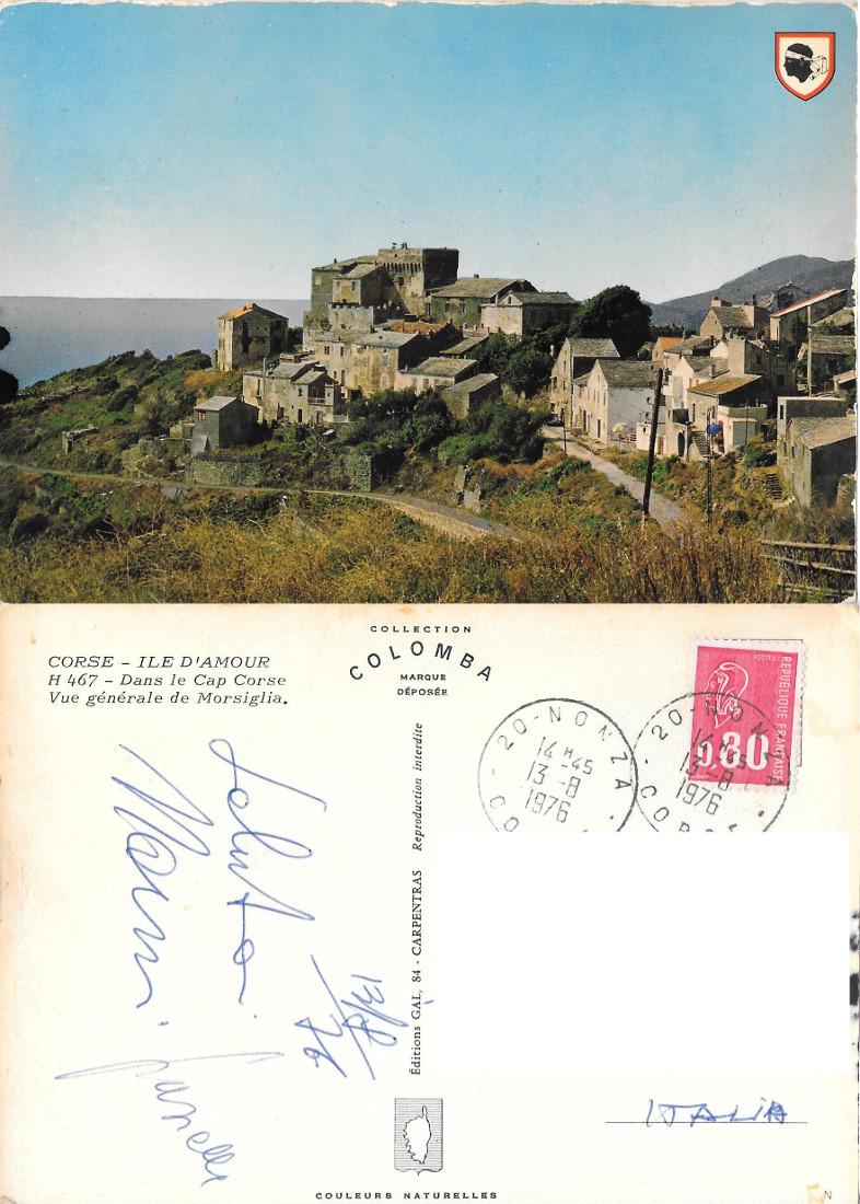 Morsiglia dans le Cap Corse (FRA). Vue generale. Viaggiata 1976