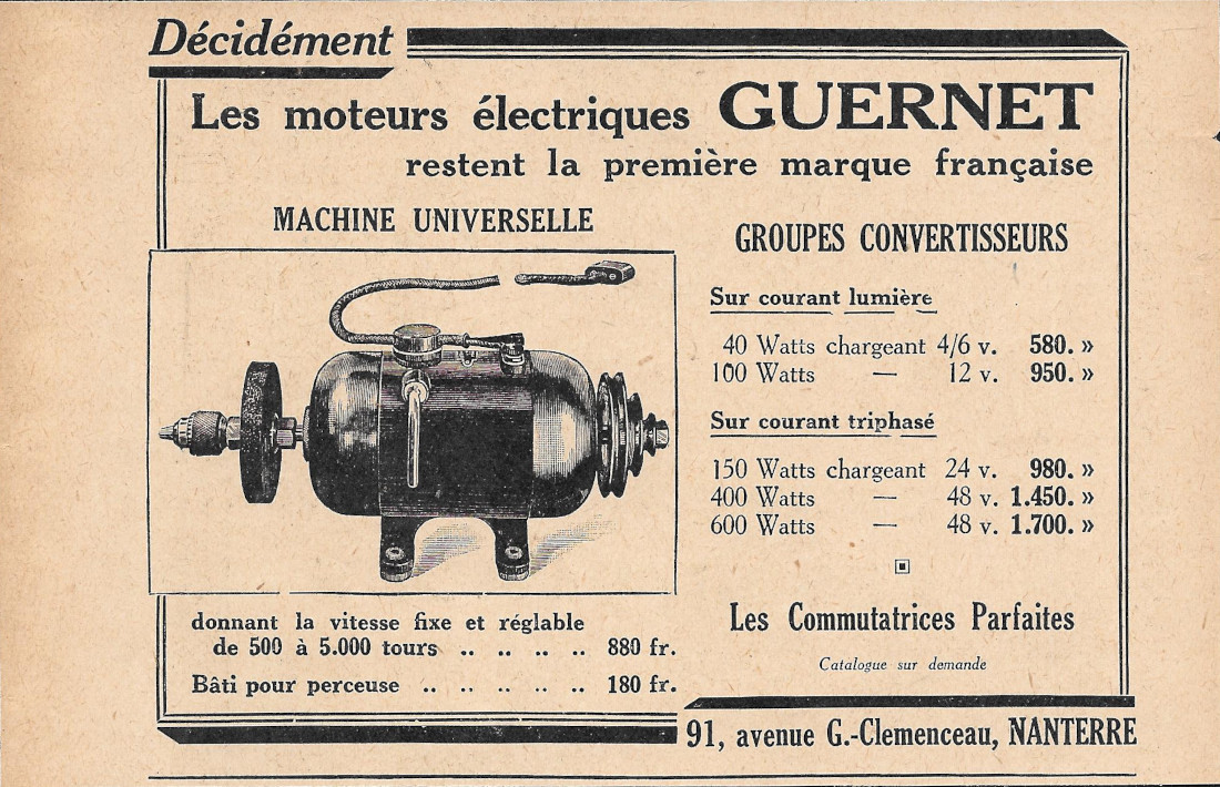 Moteurs électriques Guernet - Advertising 1932