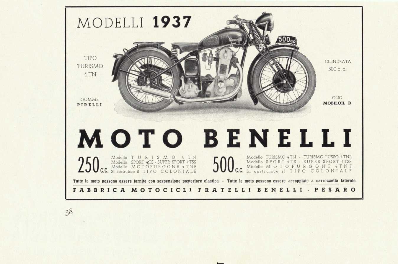 Moto Benelli modeli 1937. Advertising 1937