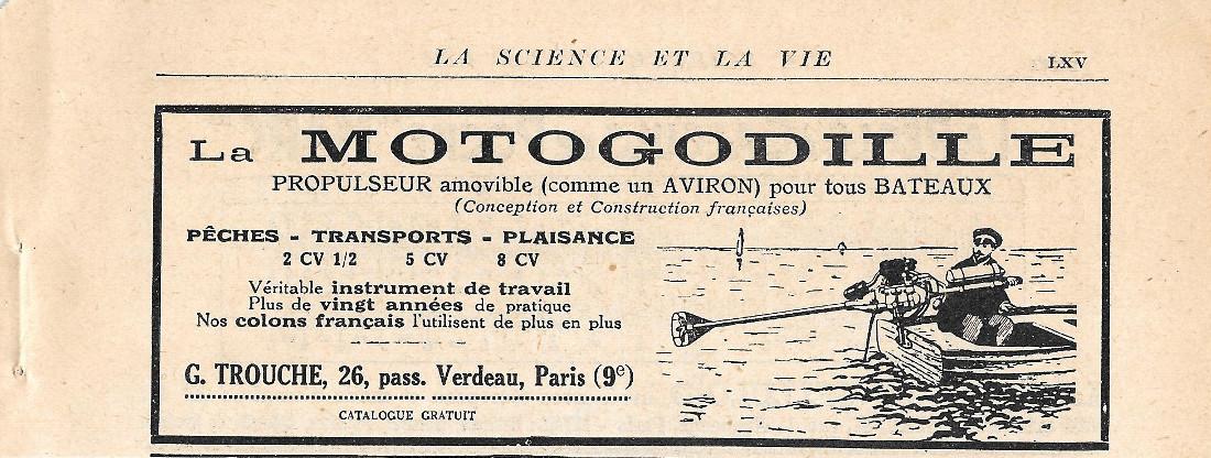 Motogodille propulseur pour tous bateaux. Pubblicita 1926