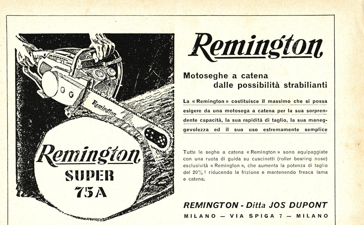 Motosega Remington Super75A. Advertising 1965