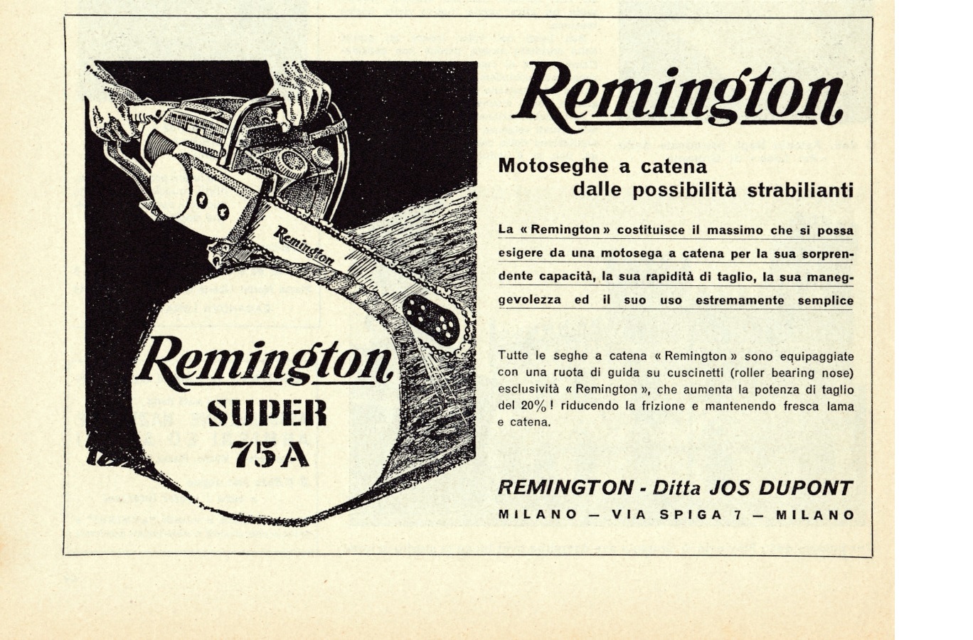 Motoseghe Remington super 75A. Advertising 1962