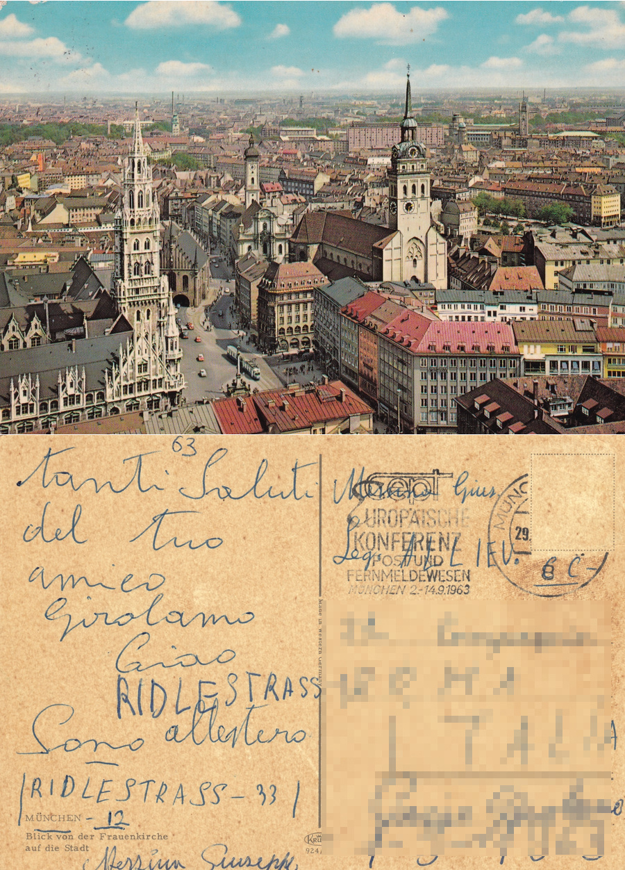 Munchen. Blick von der Frauenkirche auf die Stadt. Viaggiata 1963