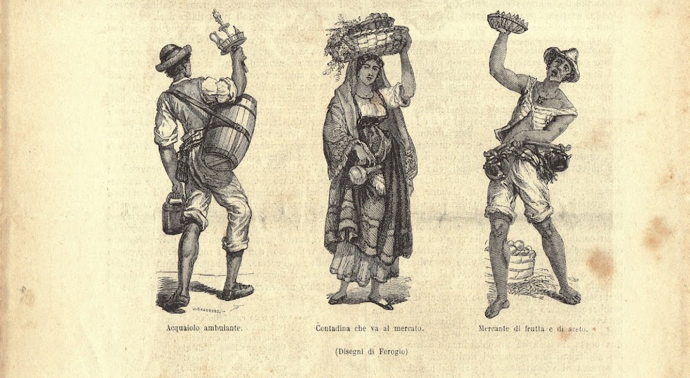 Napoli: acquaiolo ambulante, contadina che va al mercato, mercante di …