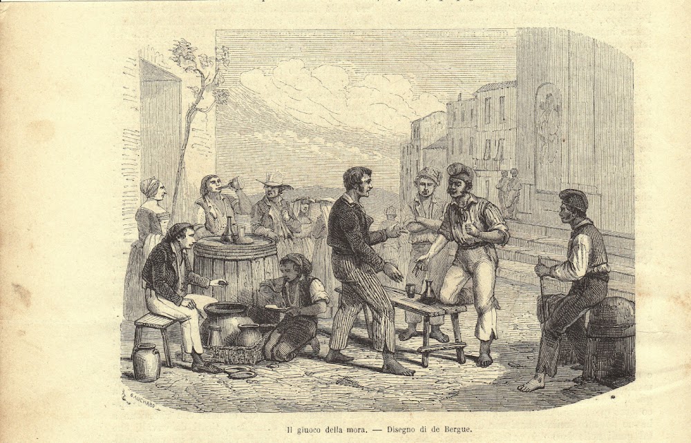 Napoli. Il giuoco della morra. Stampa 1863.