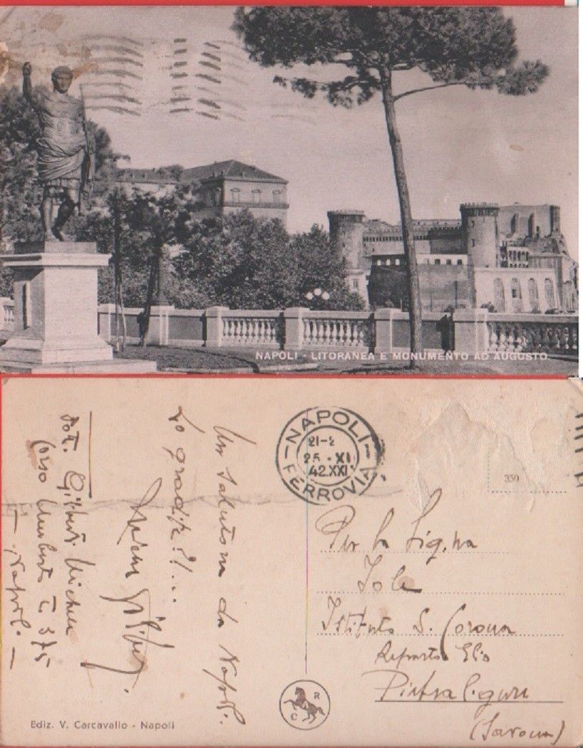 Napoli. Litoranea e monumento ad Augusto. Viaggiata 1942