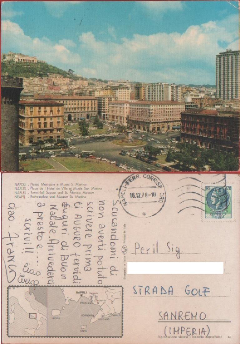 Napoli. Piazza Municipio e museo S. Martino. Viaggiata 1978
