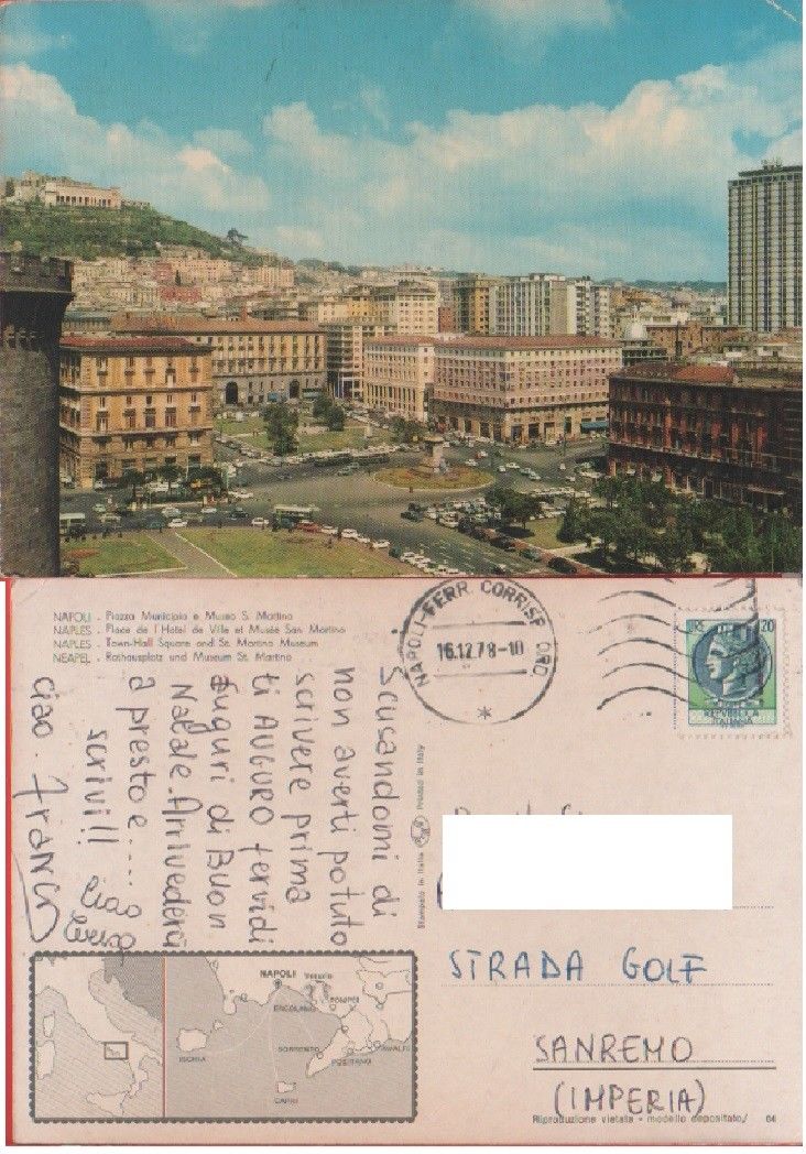 Napoli. Piazza Municipio e museo S. Martino. Viaggiata 1978