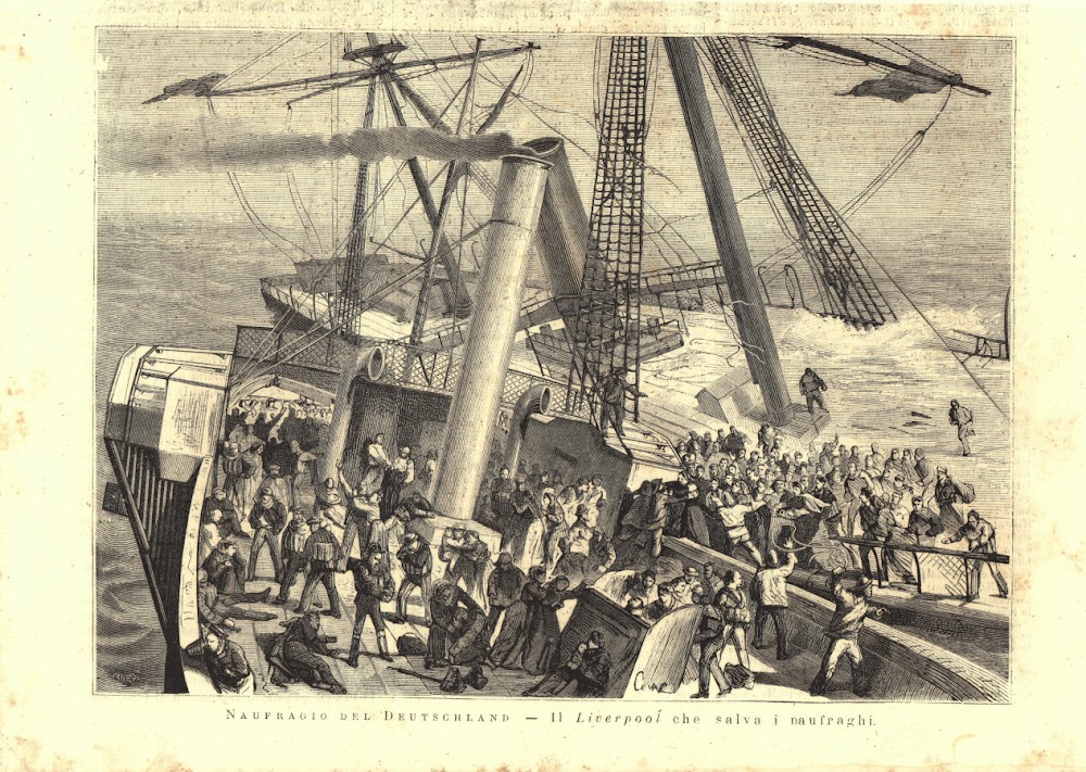 Naufragio del Deutschland. Il Liverpool che salva i naufraghi. Stampa …