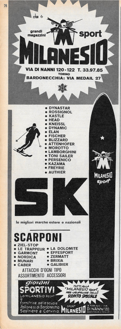 Negozi sportivi Milanesio Sport - Advertising 1968