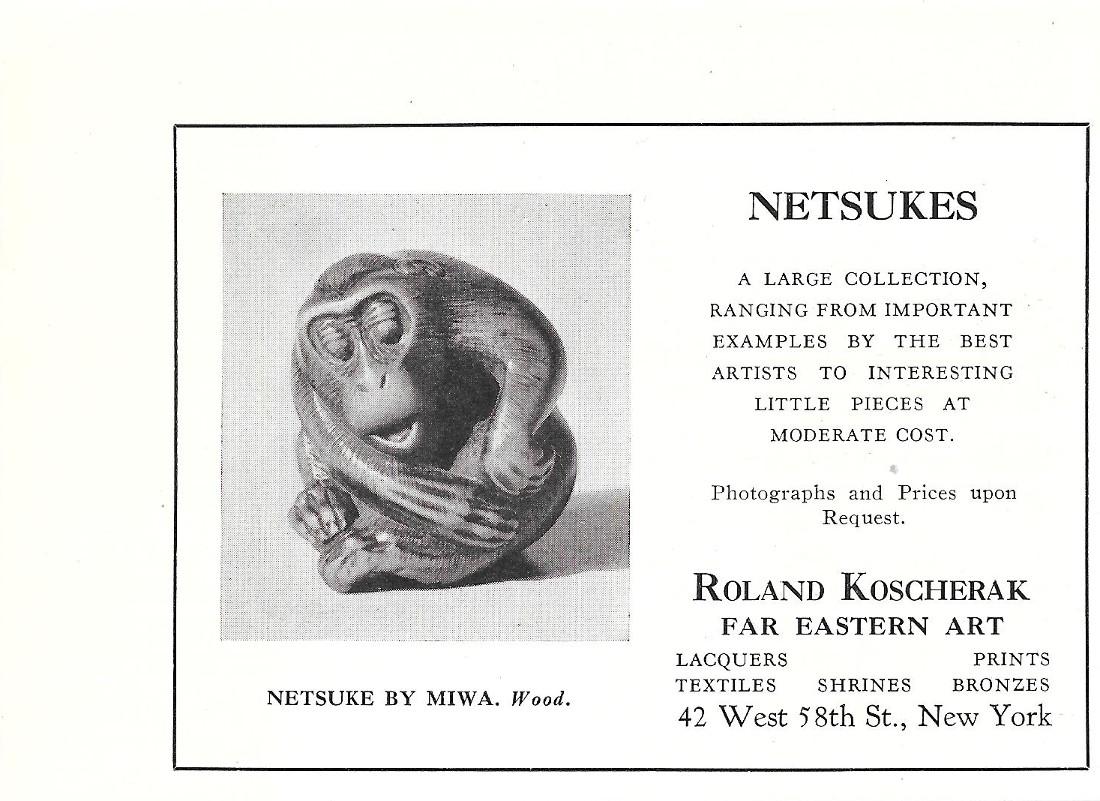Netsukes. Roland Koecherak, Far Eastern Art, New York. Pubblicita 1930