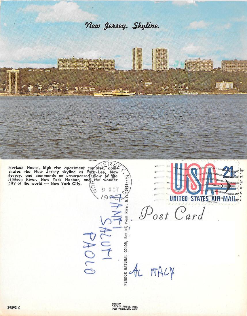 New Jersey Skyline. Viaggiata 1980