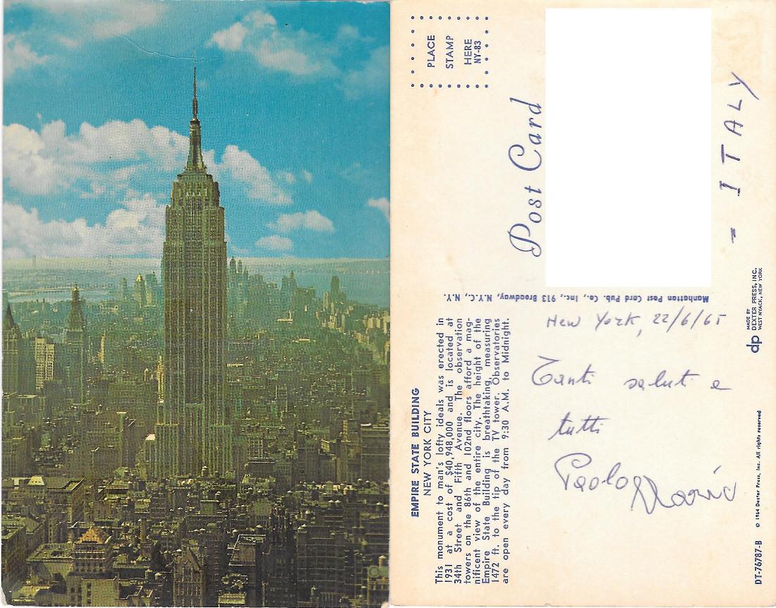 New York. Empire State Building. Viaggiata 1965
