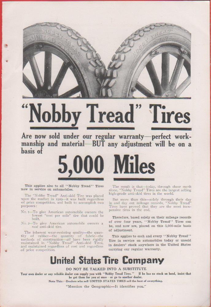 Nobby Tead Tires. United States Tire Company. Pubblicità 1914