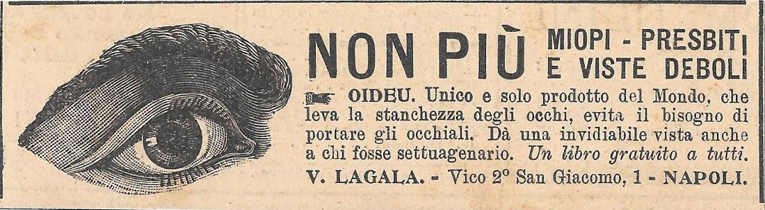 Non più miopi, presbiti. V. Lagala Napoli. Advertising 1912