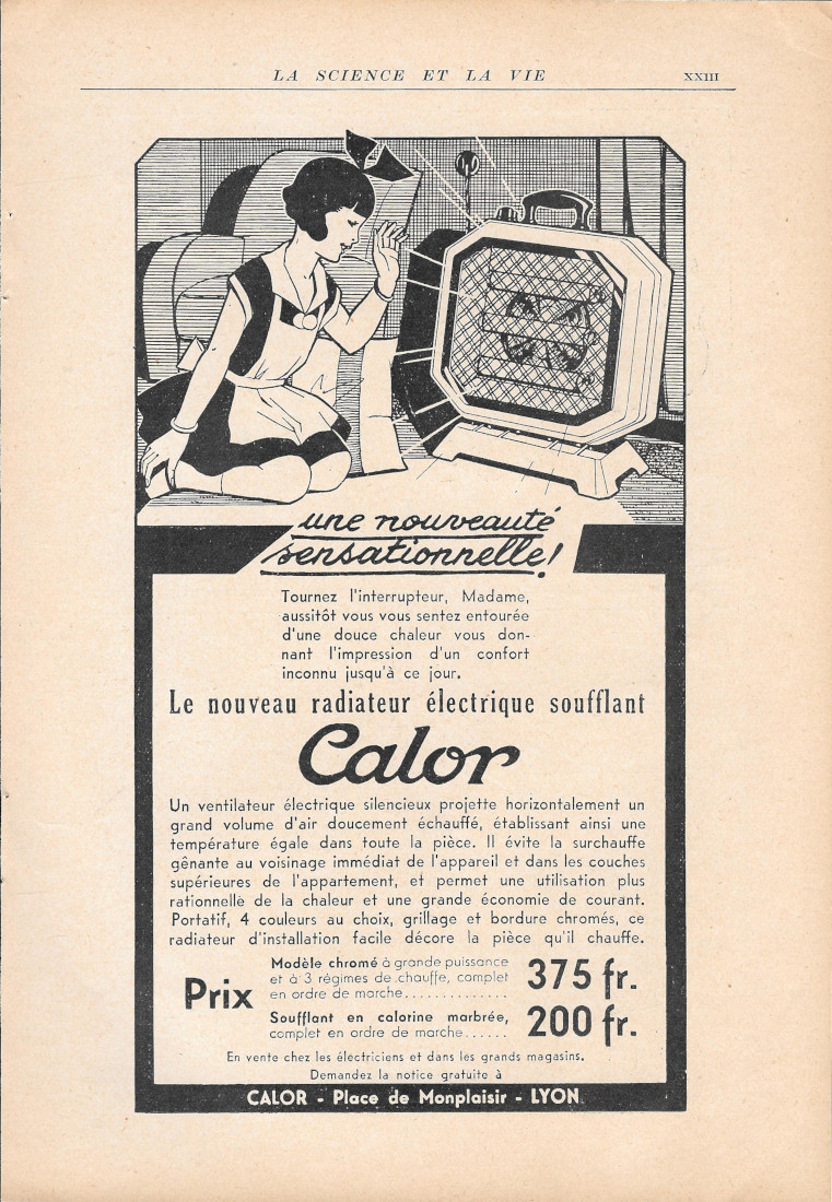 Nouveau radiateur électrique soufflant Calor - Advertising 1935