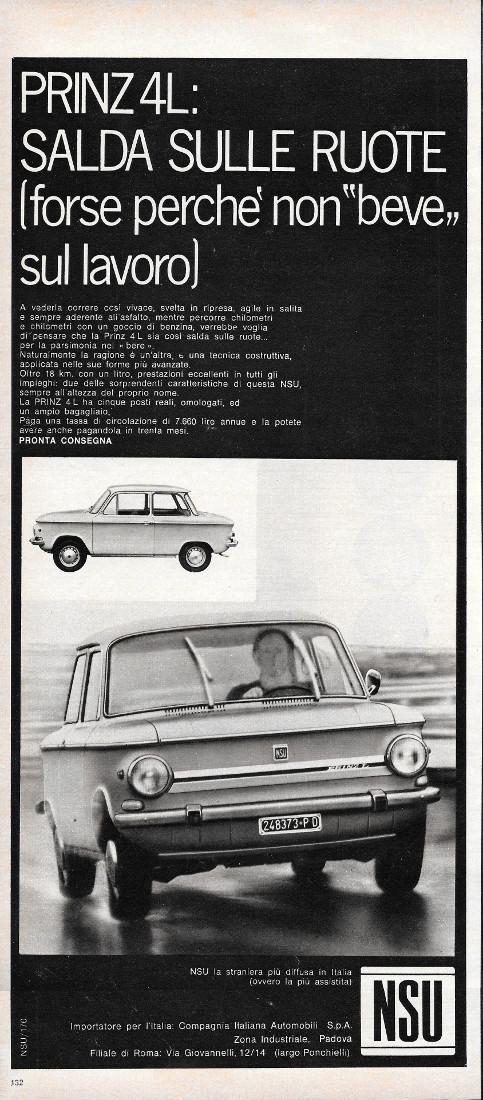 NSU Prinz 4L: salda sulle ruote. Advertising 1970