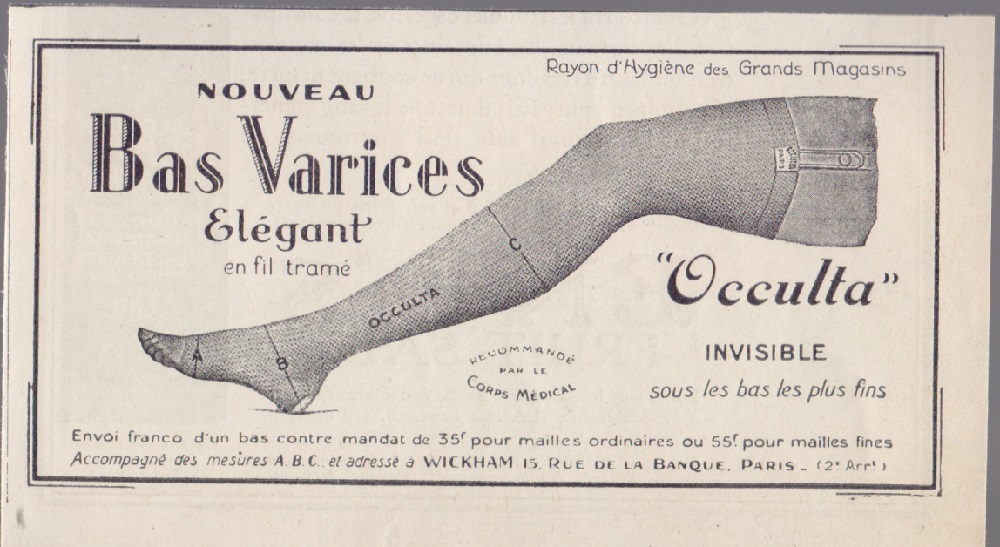 Occulta, noveau bas varices elegant. Advertising 1926