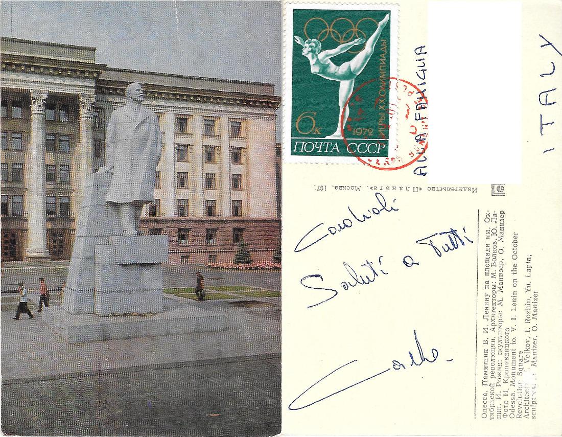 Odessa. Monumento a Lenin in piazza Rivoluzione d'Ottobre. Stampa 1971