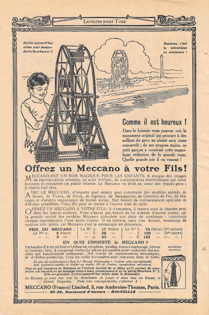 Offrez un Meccano a votre fils!. Pubblicita 1914