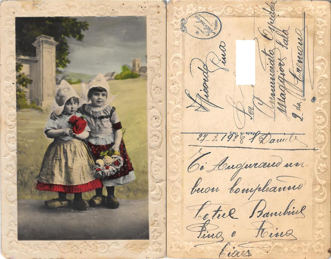 Olandesine. Cornice in rilevo, colorate. Ed. Fotocelere. Viaggiata 1928