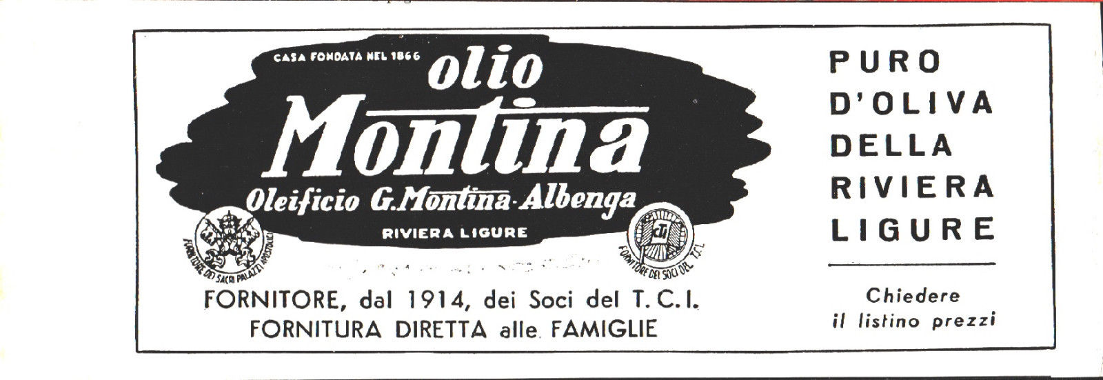 Oleificio G. Montina. Albenga (SV) - Pubblicità 1959