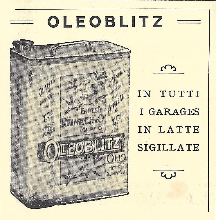 Oleoblitz. In tutti i garages in latte sigillate. Advertising 1914