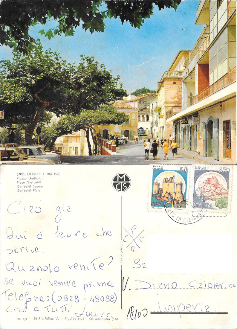 Oliveto Citra (SA). Piazza Garibaldi. Viaggiata
