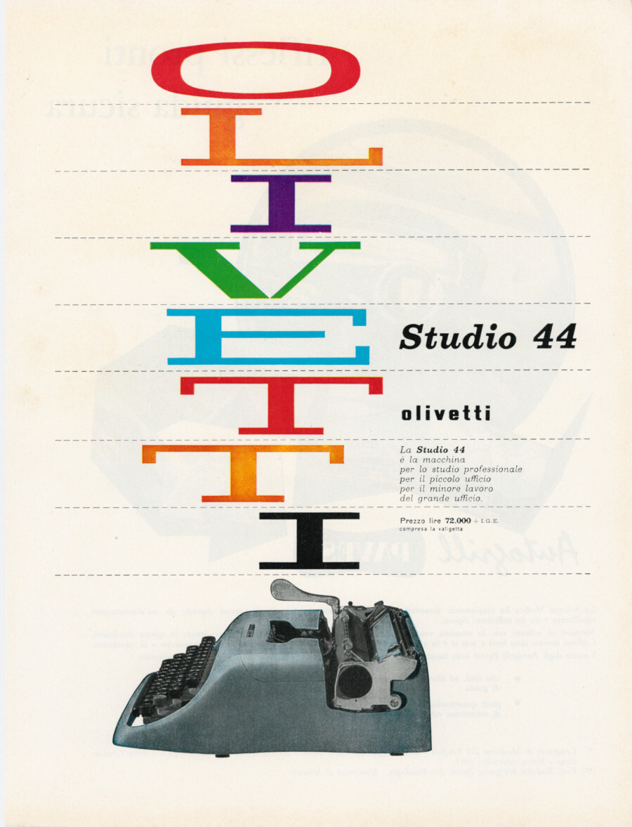 Olivetti Studio 44 / Autogrill Pavesi. Advertising 1961