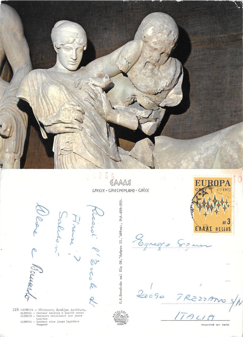 Olympia, Centaur seizing a Lapith woman. Viaggiata