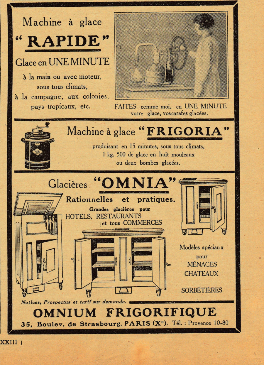 Omnium Frigorifique. Paris. Advertising 1927
