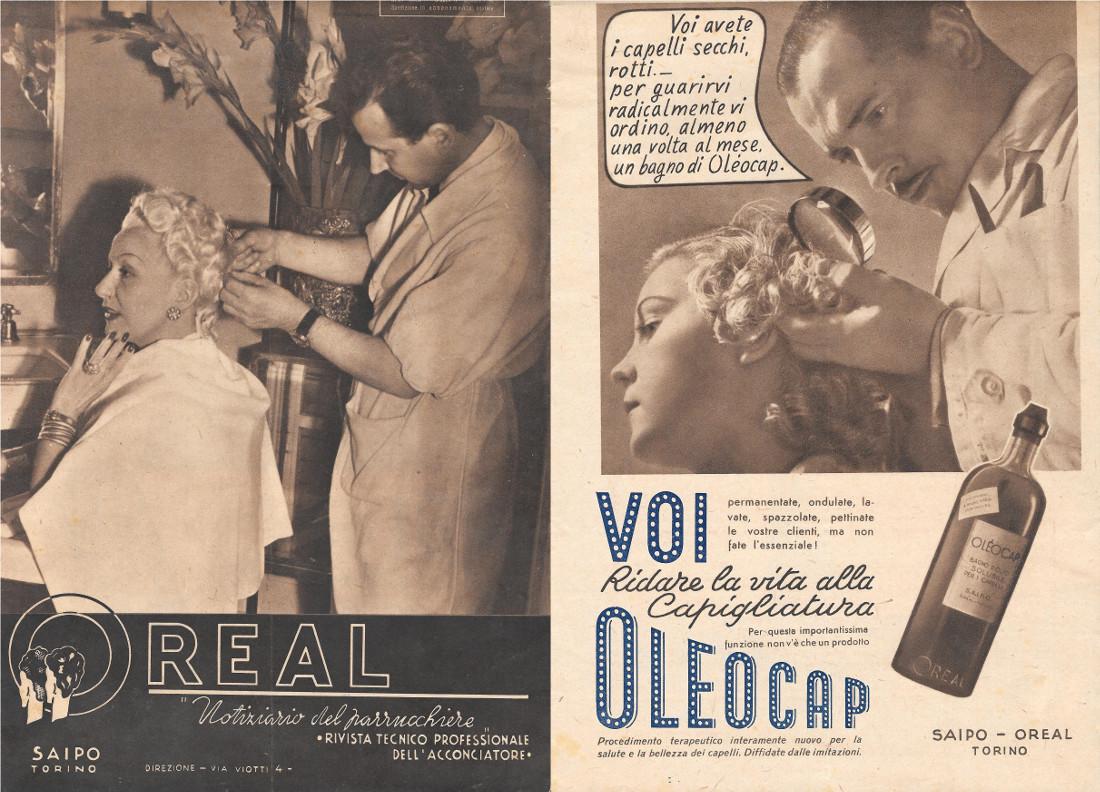 Oreal / Oleocap. Pubblicità 1948. Fronte retro