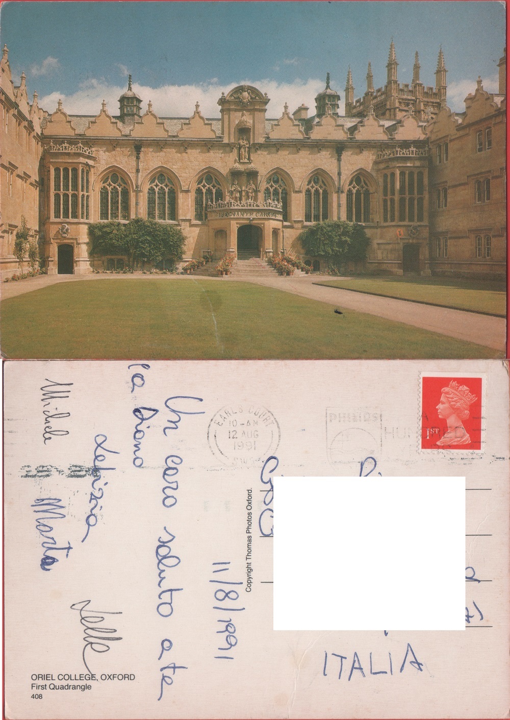 Oriel College Oxford. First Quadrangle. Viaggiata 1991