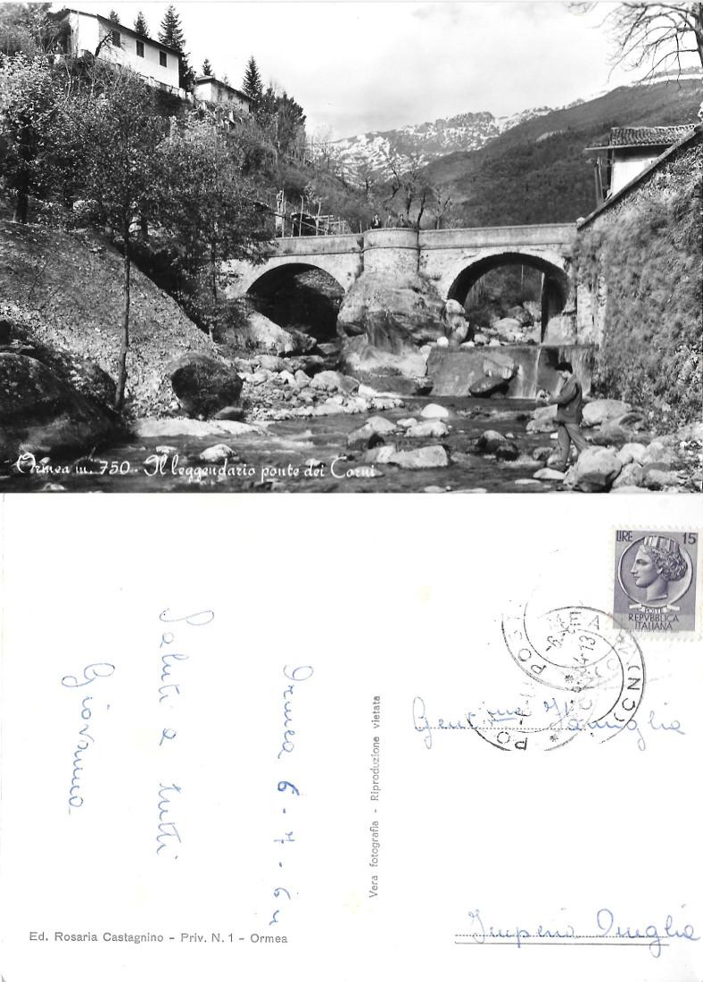 Ormea Il leggendario ponte dei Corni. Viaggiata 1964