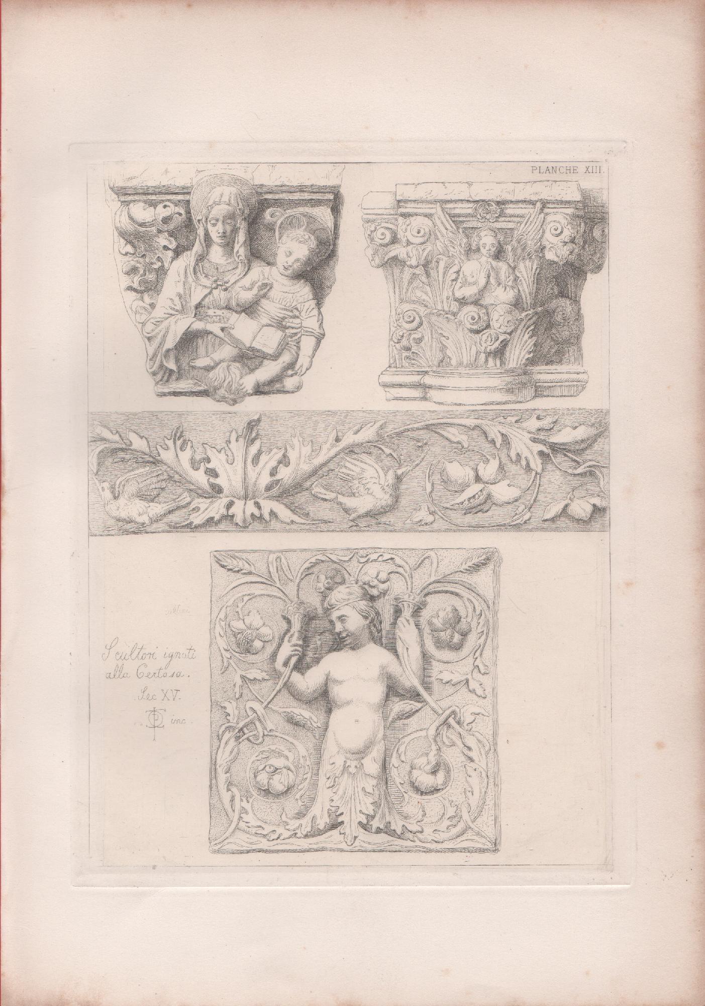 Ornamental marble-work at the Certosa. Engraving 1868