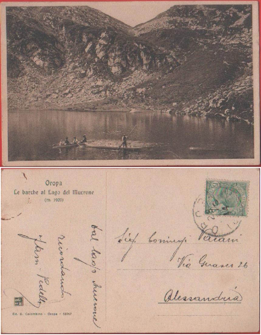 Oropa (BI). Le barche al Lago del Mucrone. Viaggiata 1914