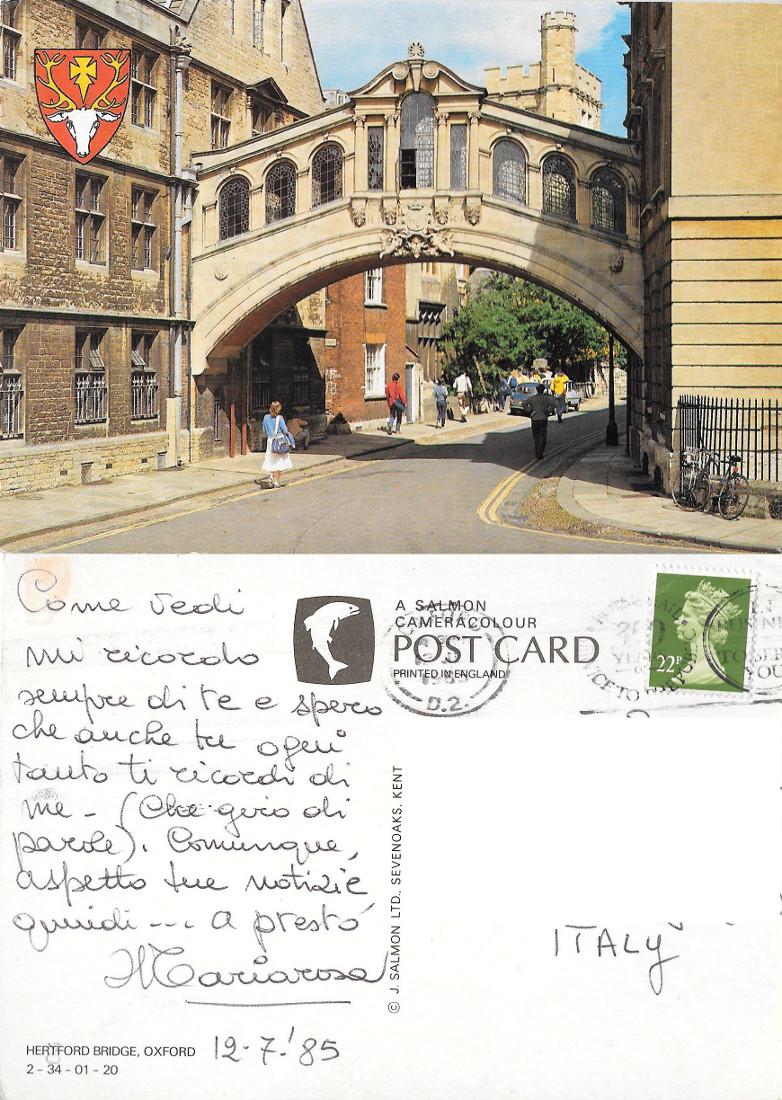 Oxford. Hertford Bridge. Viaggiata 1985